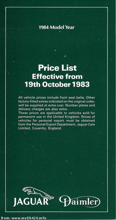 price list Oct. 1983 front cover
