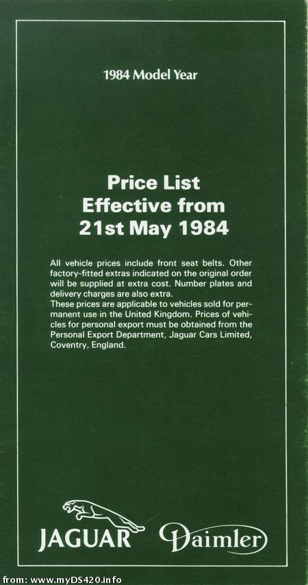 price list May 1984 front cover