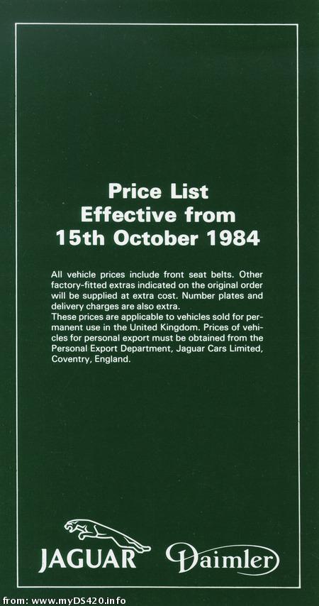 price list Oct. 1984 front cover