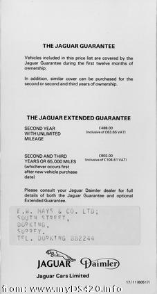 Jaguar Guarantee March 1985(8kB)