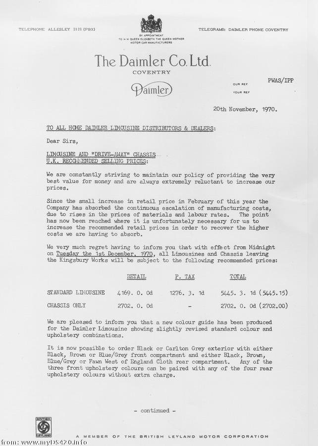 Dealer letter Dec. 1970 price_dec70a