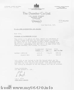dealer letter Dec. 1971
