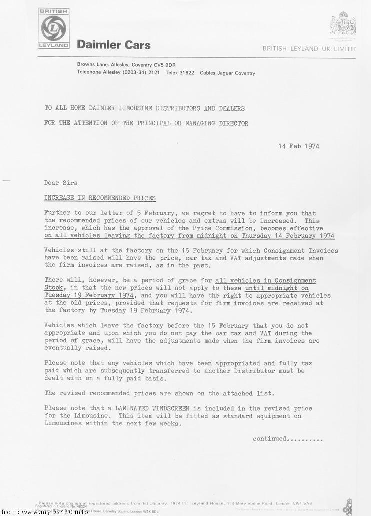 Dealer letter Feb. 1974 price_feb74a