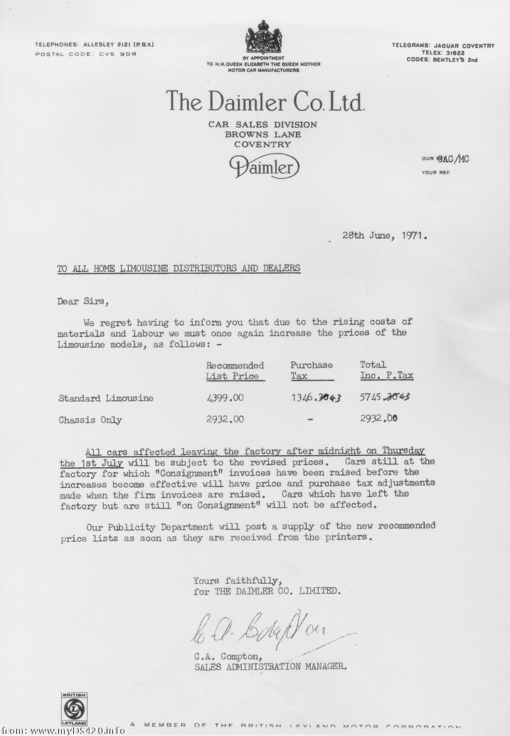 Dealer letter July 1971 price_jul71