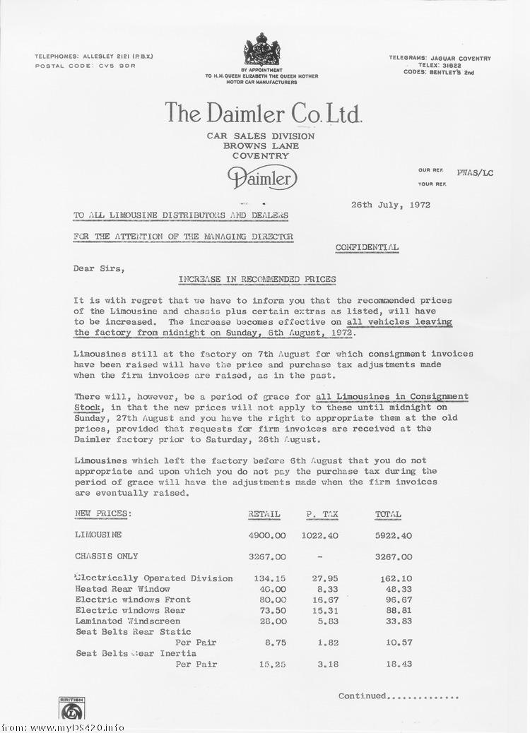 Dealer letter Jul. 1972 price_jul72a