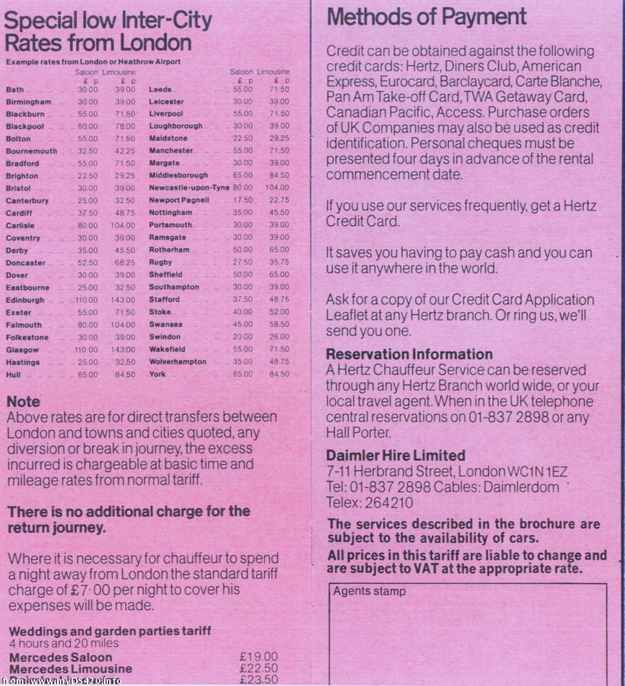 Hertz Daimler Hire price list 1974 Hertz_74_6