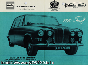 Daimler Hire 1970 tariff