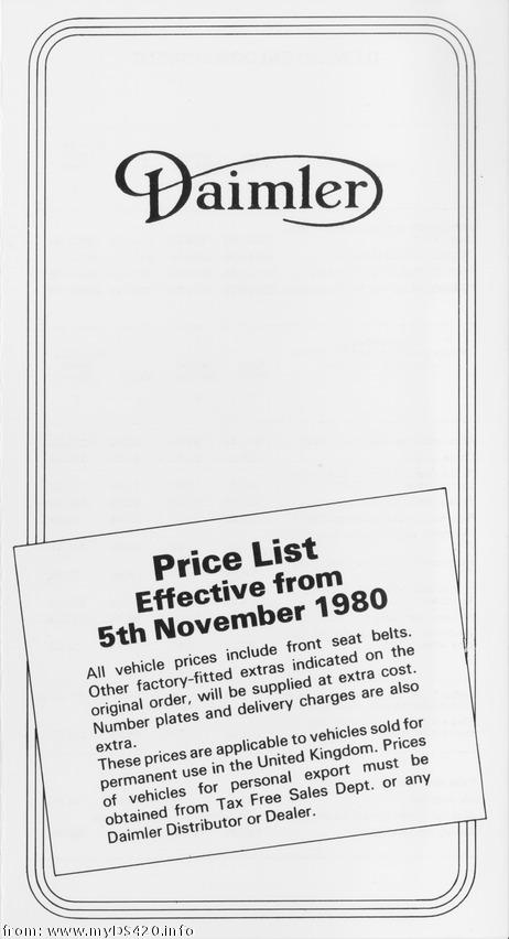 price list Nov. 1980 front cover